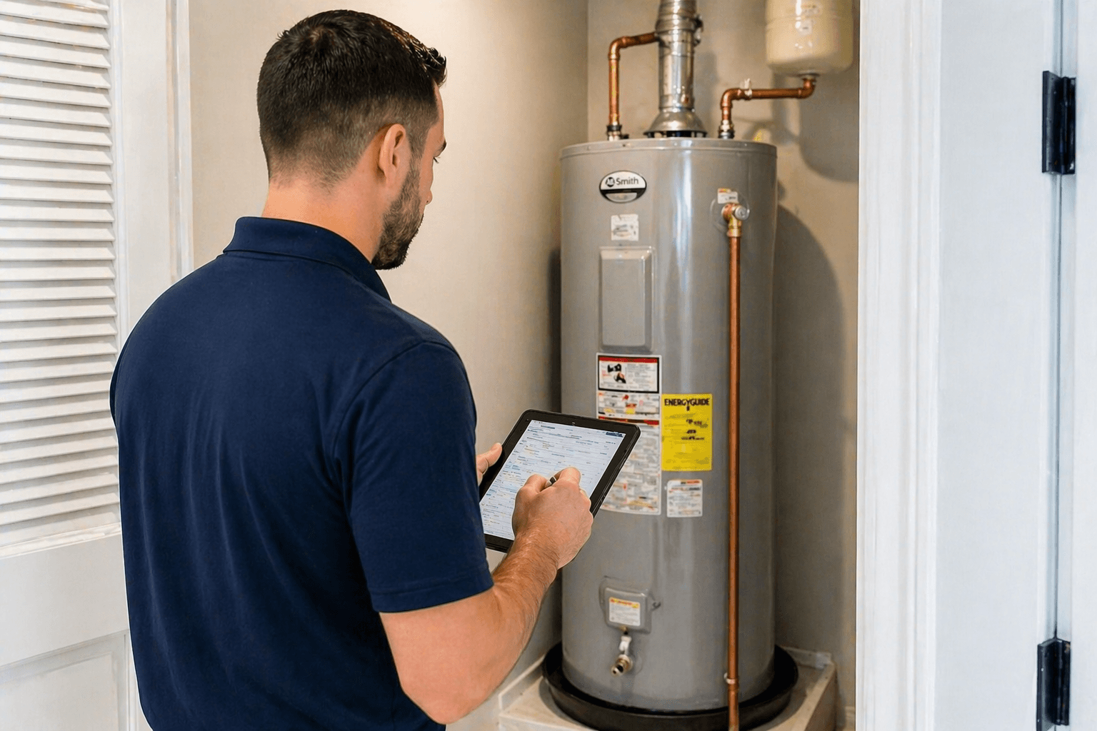 Home inspector reviewing electrical panel during four point inspection in Florida